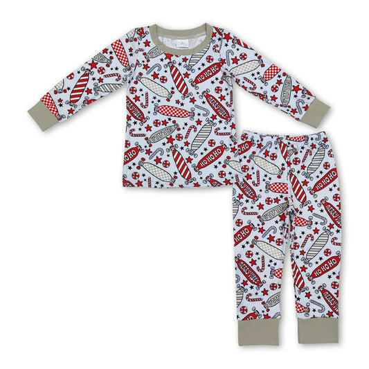 Skateboard candy cane Christmas kids boys pajamas