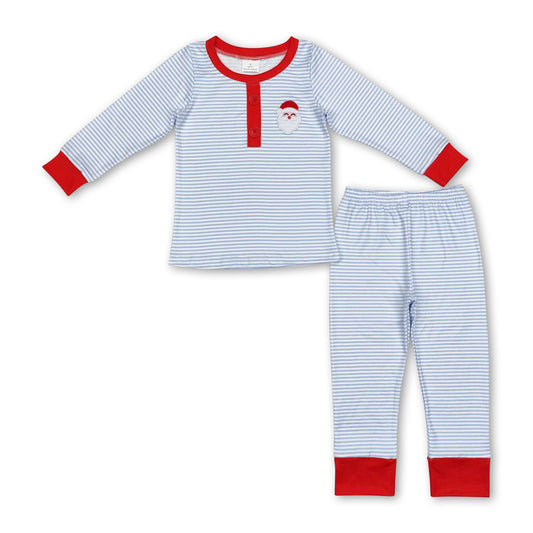 Light blue stripe snata kids boys Christmas pajamas