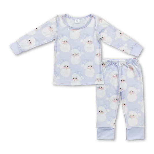 Long sleeves light blue santa kids boys Christmas pajamas