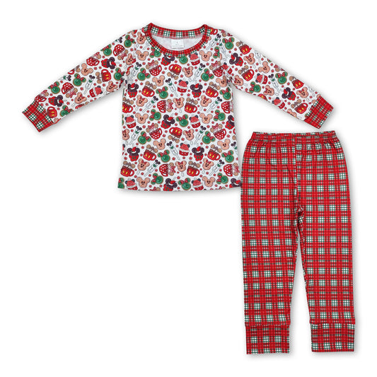 Long sleeves mouse top plaid pants boys Christmas pajamas