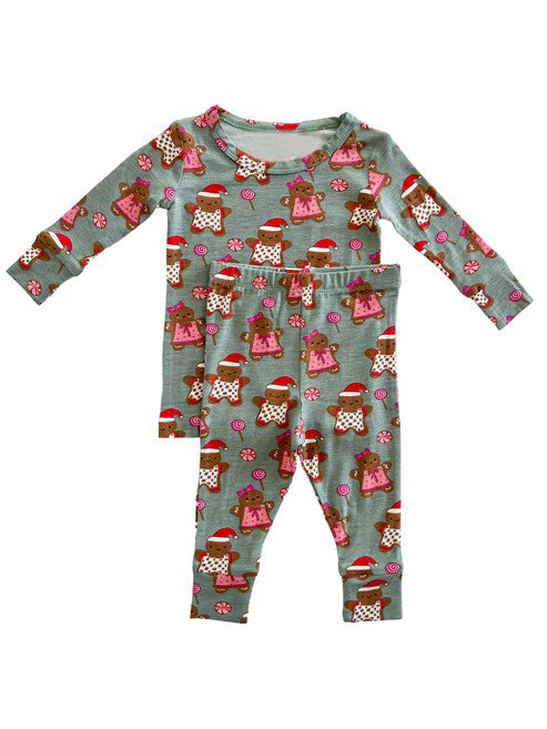 Long sleeves gingerbread candy children Christmas pajamas