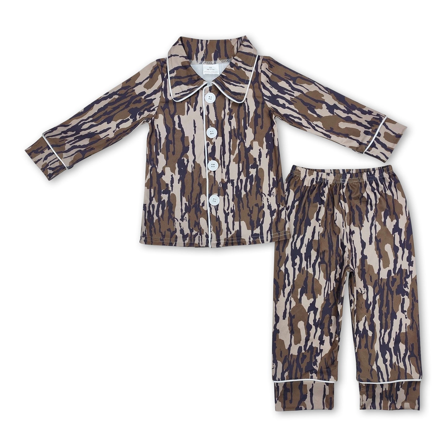 Bottomland camo long sleeves children button down pajamas