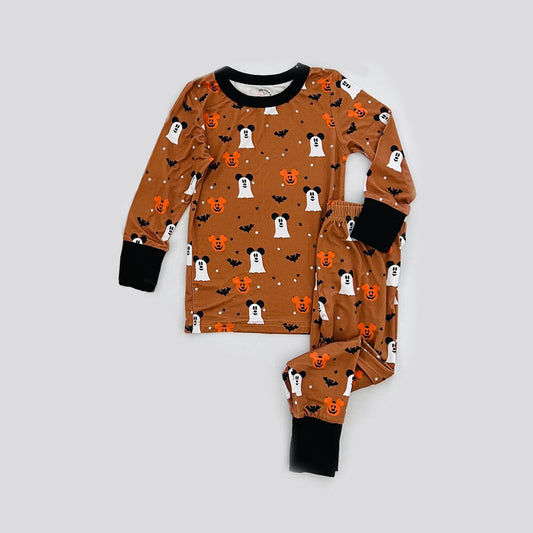 Brown ghost pumpkin bat children Halloween pajamas