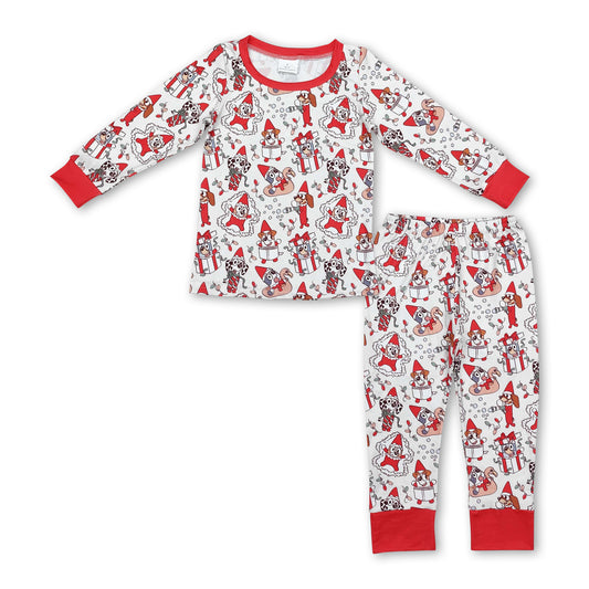 Long sleeves red dog gift kids Christmas pajamas