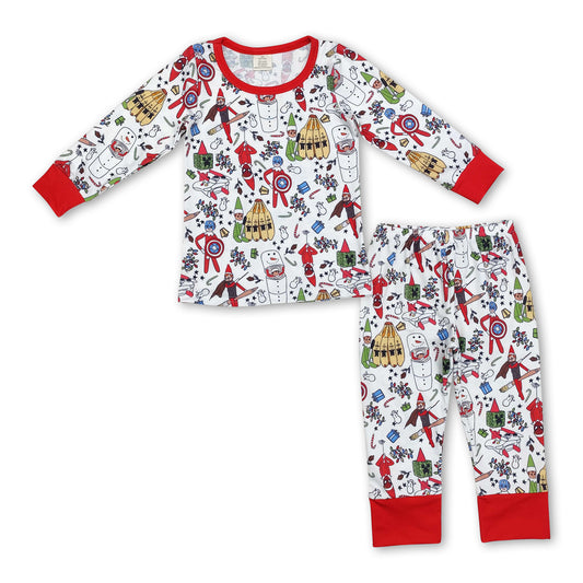 Long sleeves red snowman hero kids Christmas pajamas