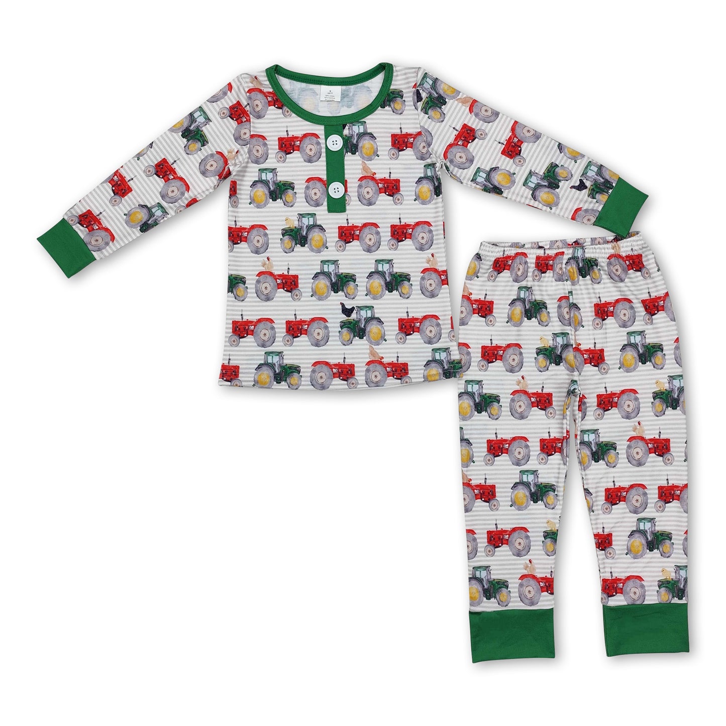 Long sleeves green red tractor kids boys farm pajamas