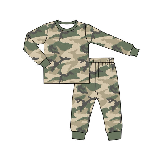 Green long sleeves camo kids boys pajamas