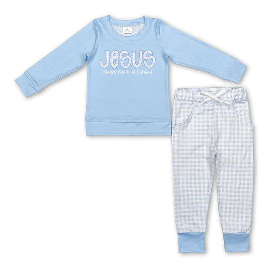 Jesus loves me this I know plaid boys clothing set