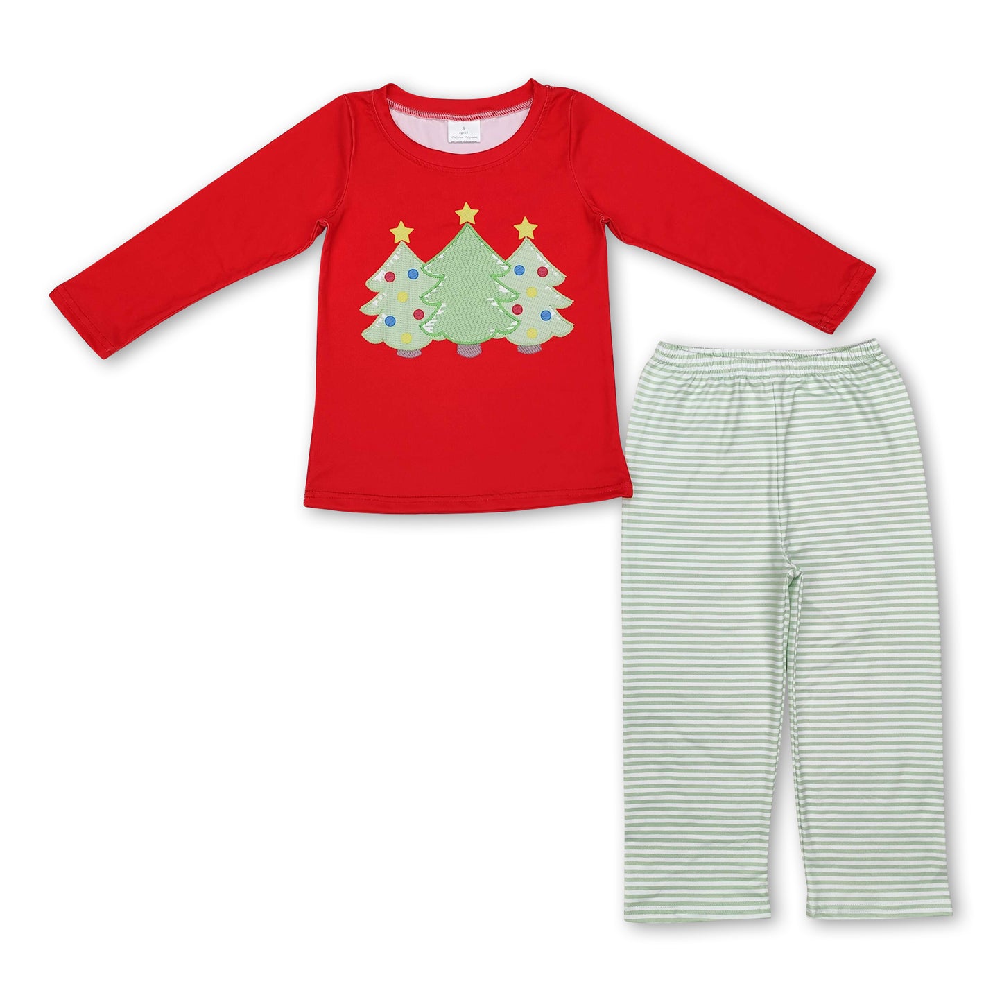 Red Christmas tree top stripe pants boys clothing