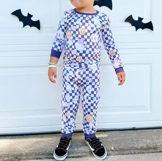 Plaid pumpkin ghost kids Halloween pajamas