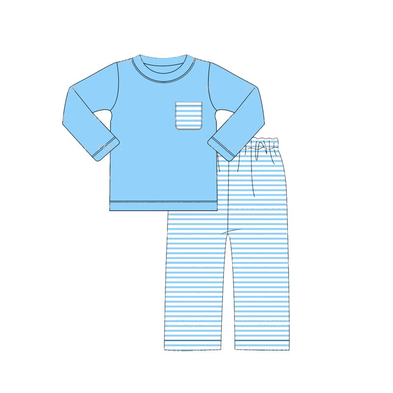 Blue long sleeves stripe pocket top pants kids boys clothing