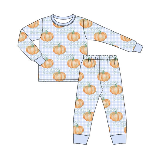 Light blue plaid pumpkin kids boys fall pajamas