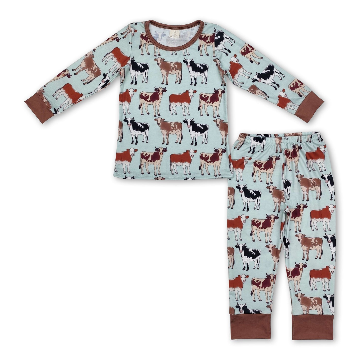 Long sleeves brown cows baby kids pajamas