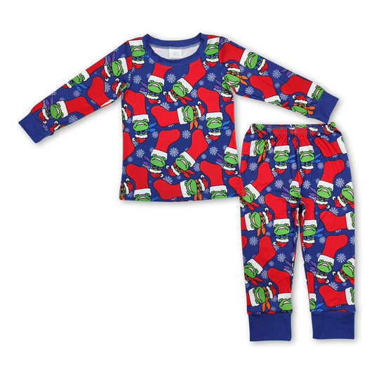 Blue long sleeves socks baby kids Christmas pajamas