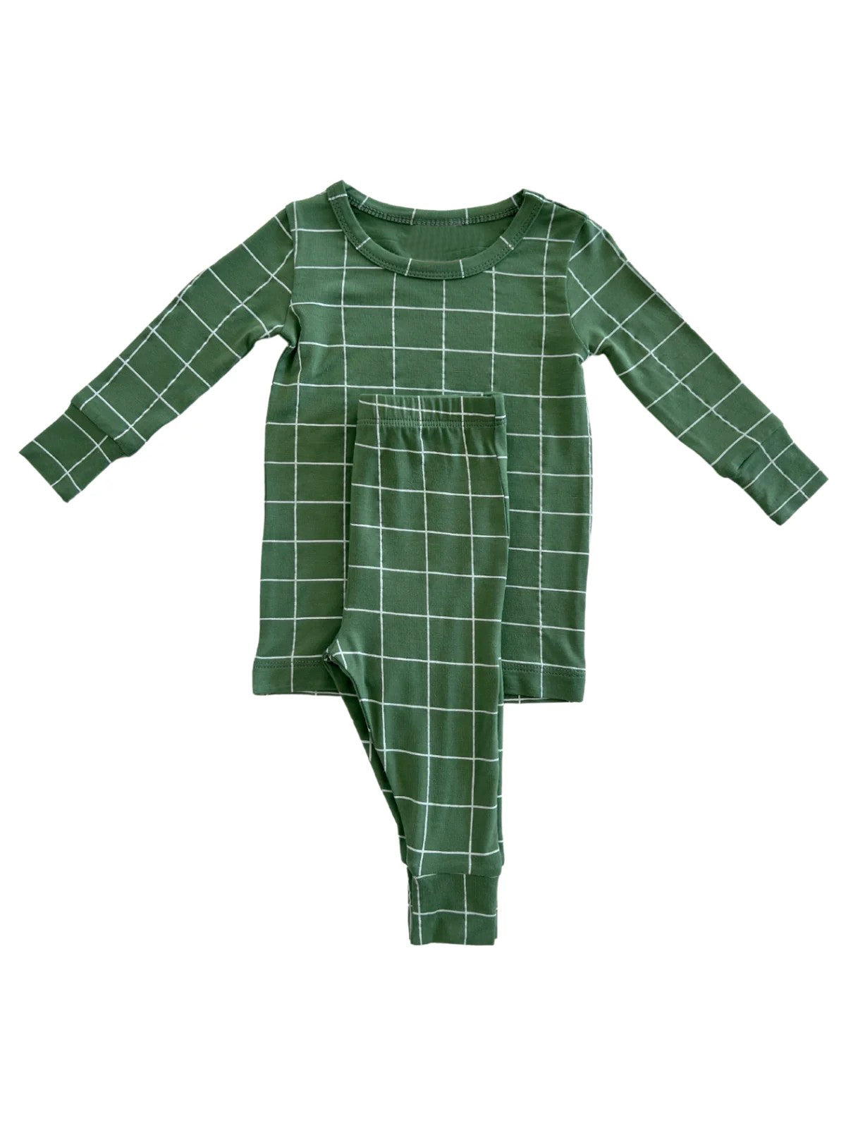 Long sleeves green plaid baby kids pajamas