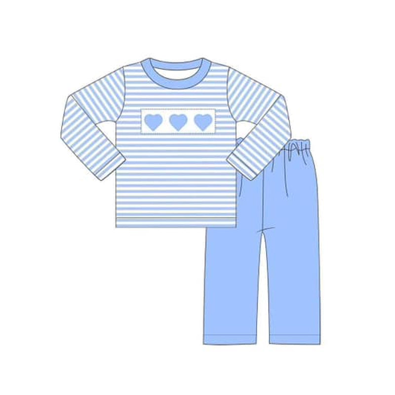 Blue stripe heart top pants kids boys clothing