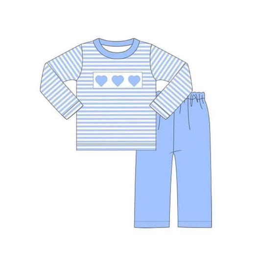 Blue stripe heart top pants kids boys clothing