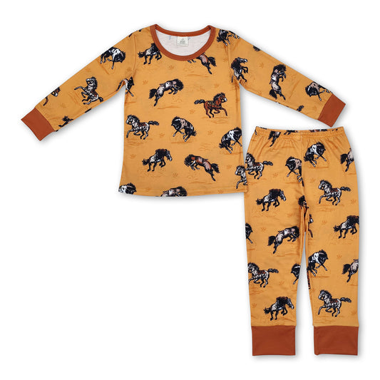 Brown sleeves horse rodeo baby kids western pajamas