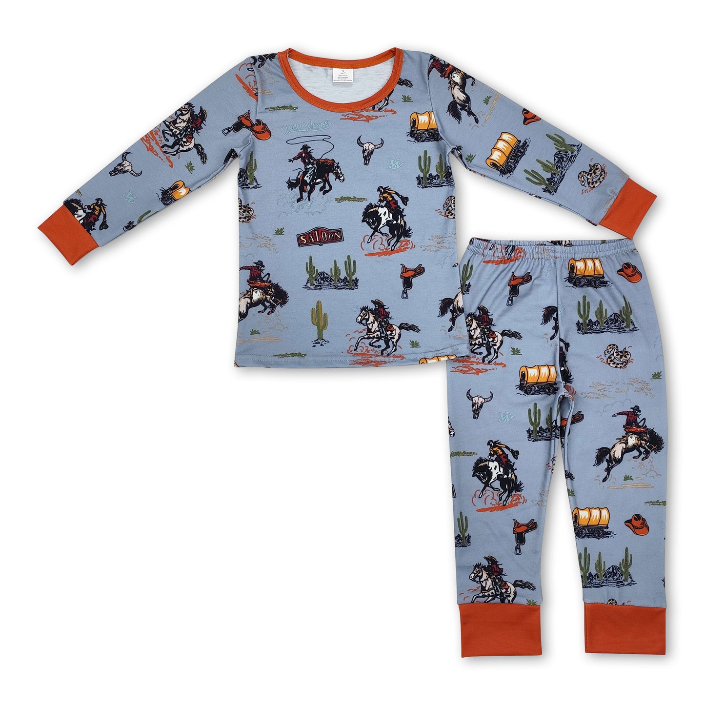 Long sleeves cactus rodeo baby kids western pajamas