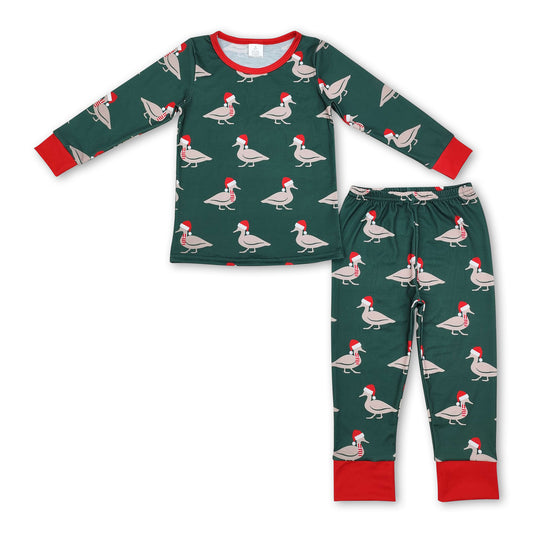 Green Christmas hat duck baby boy pajamas