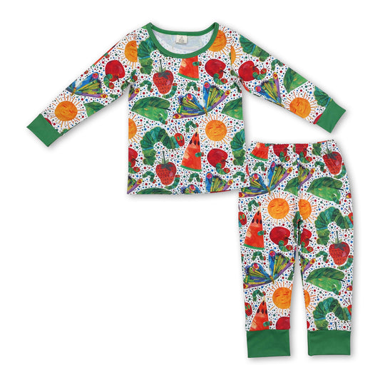 Green butterfly caterpillarsun fruit baby kids pajamas