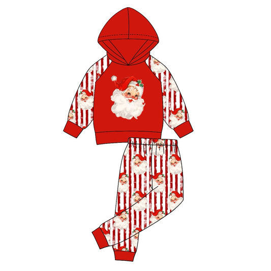 Red stripe santa hoodie pants toddler kids Christmas outfits