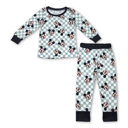 Long sleeves plaid mouse kids boys pajamas