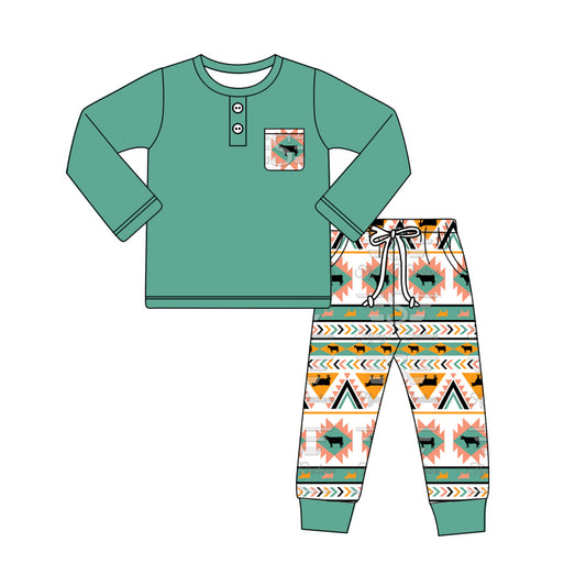 Long sleeves cows aztec top pants boys outfits