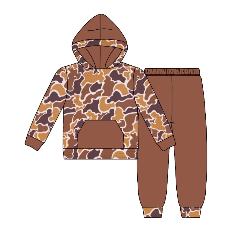 Brown camo pocket hoodie pants kids boys clothes