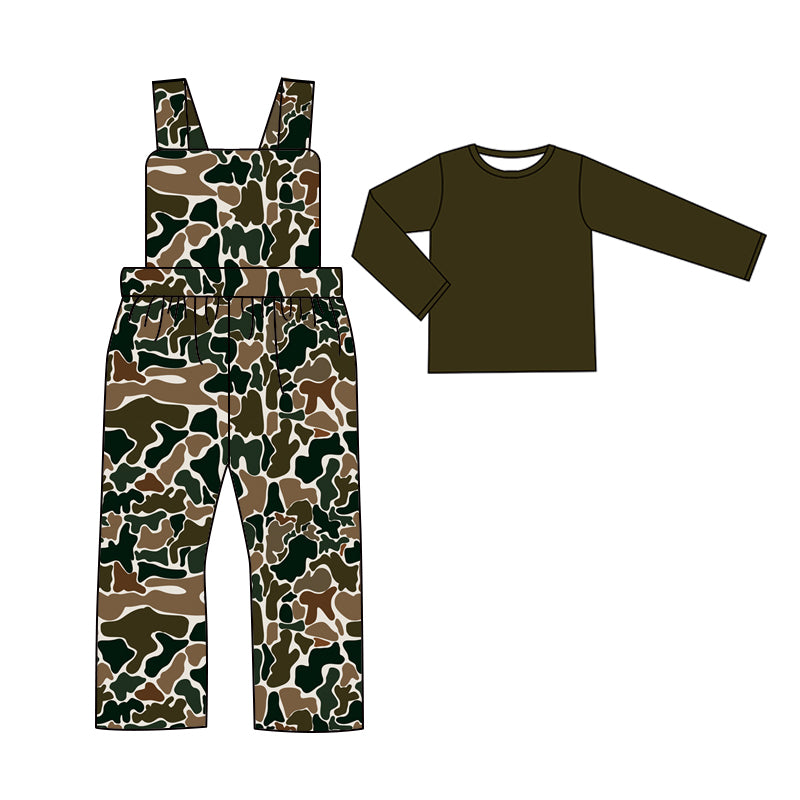 Long sleeves top dark camo overalls boys clothing set