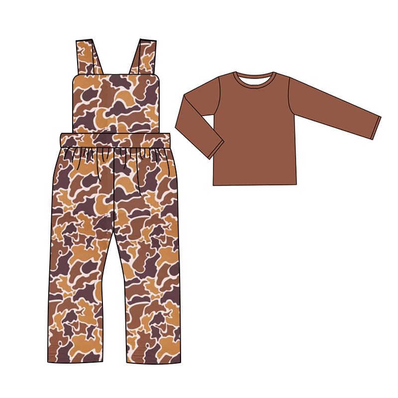 Long sleeves top brown camo overalls boys clothing