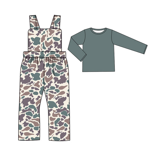 Long sleeves top camo overalls boys clothing set