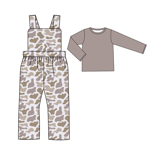 Long sleeves top khaki camo overalls boys clothing set