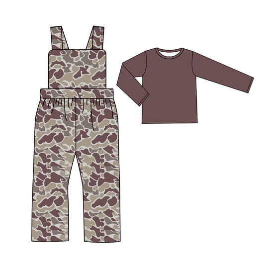 Long sleeves top camo straps overalls boys clothing set