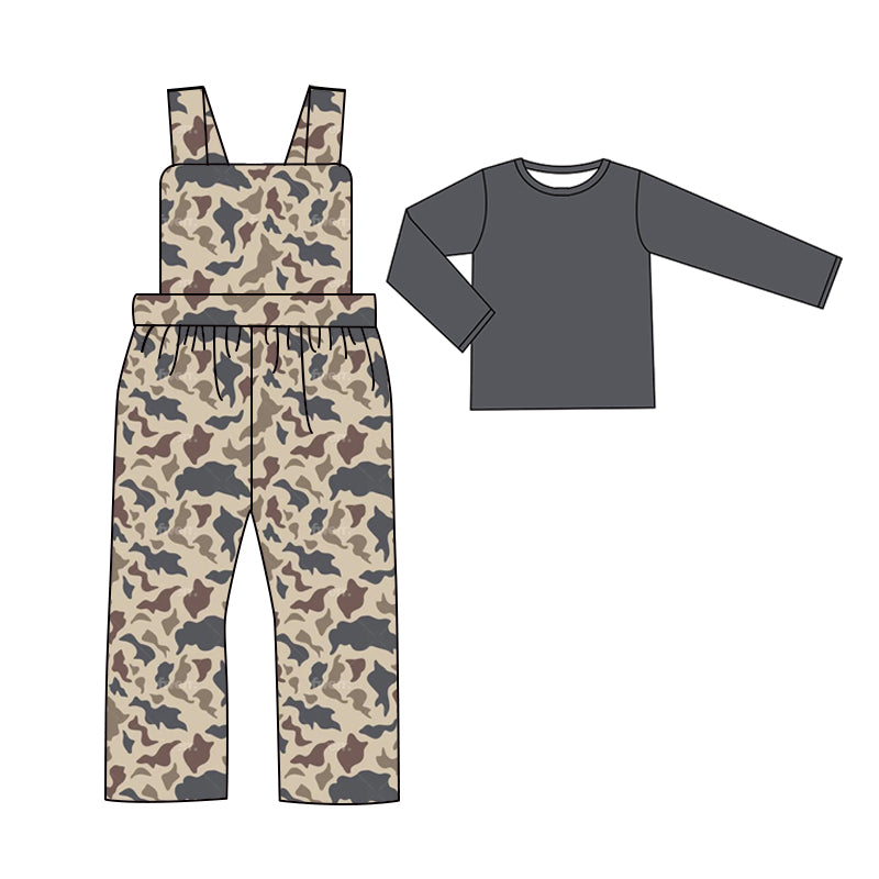 Long sleeves top dark grey camo overalls boys clothing