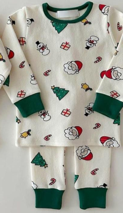 Green sleeves santa Christmas tree gift baby kids pajamas