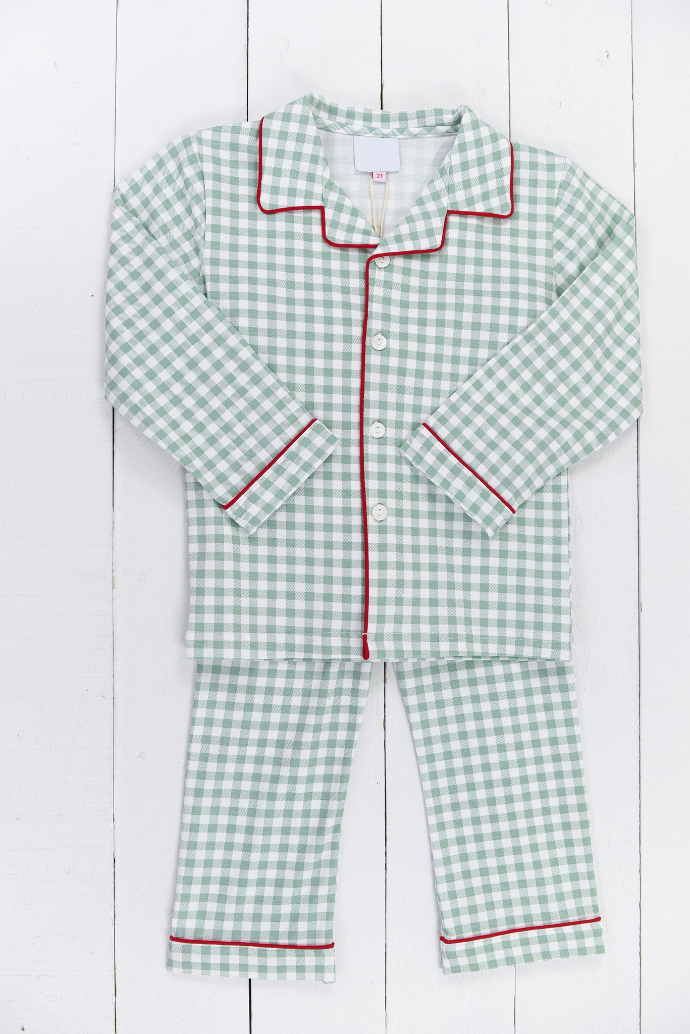 Green plaid pocket baby kids button down pajamas