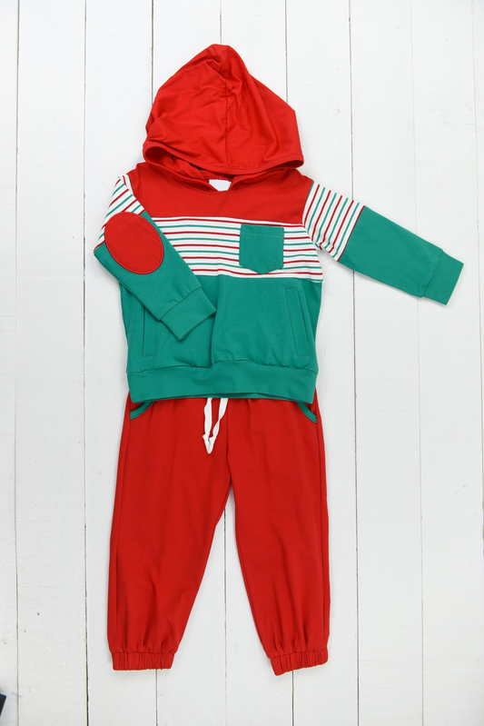 Green red stripe hoodie pants boys Christmas clothes