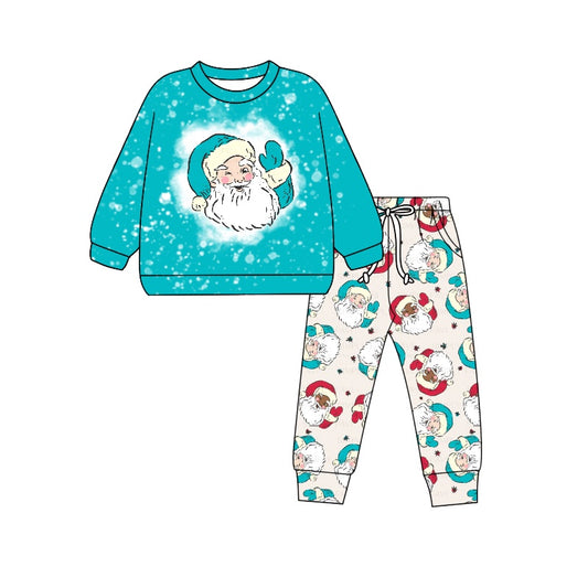 Blue bleached santa top pants kids Christmas outfits