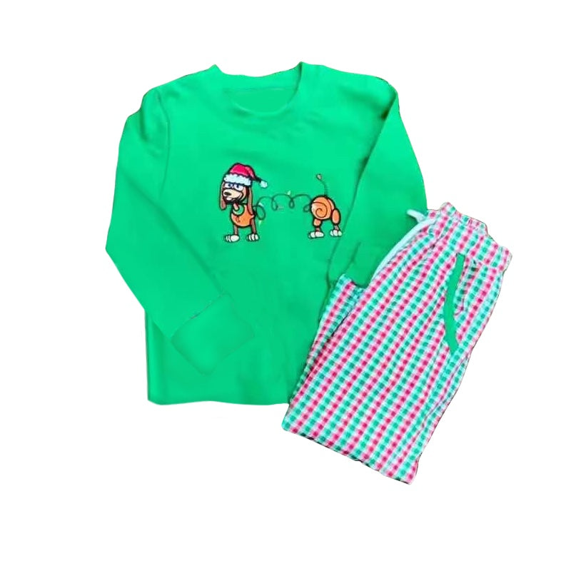 Green Christmas hat top plaid pants boys Christmas clothes