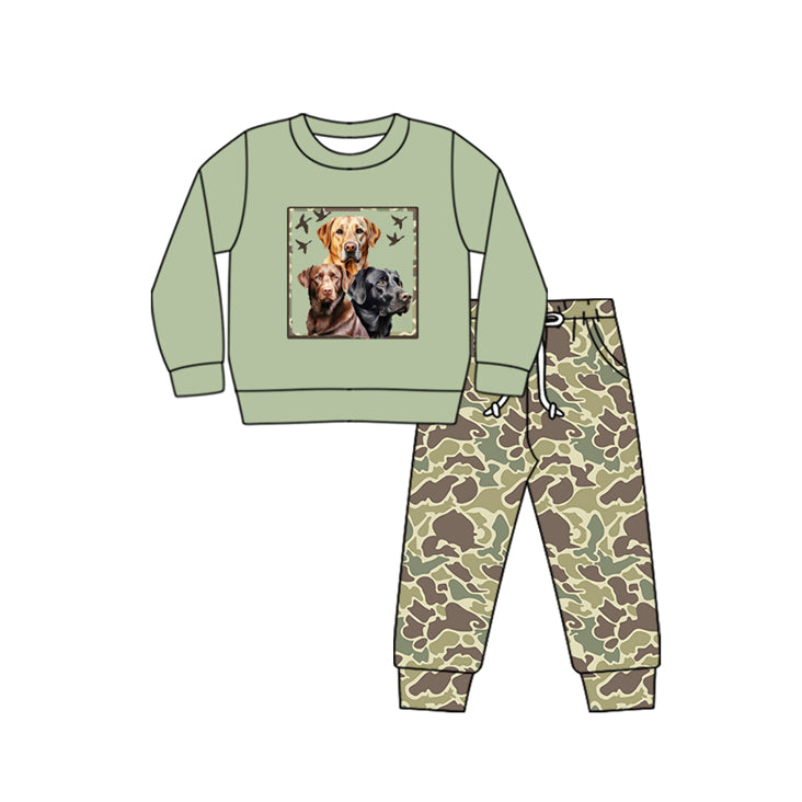 Long sleeves dog duck top camo pants kids boys clothes