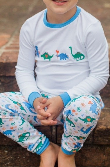 Long sleeves white dinosaur top pants boys pajamas