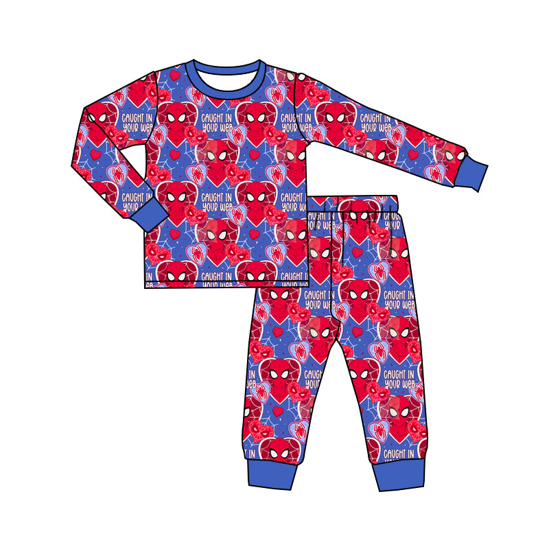 Long sleeves spider heart kids boys valentine's pajamas