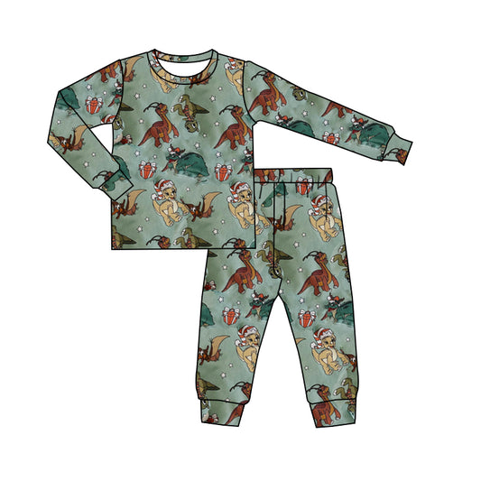 Long sleeves dinosaur Christmas kids boys pajamas