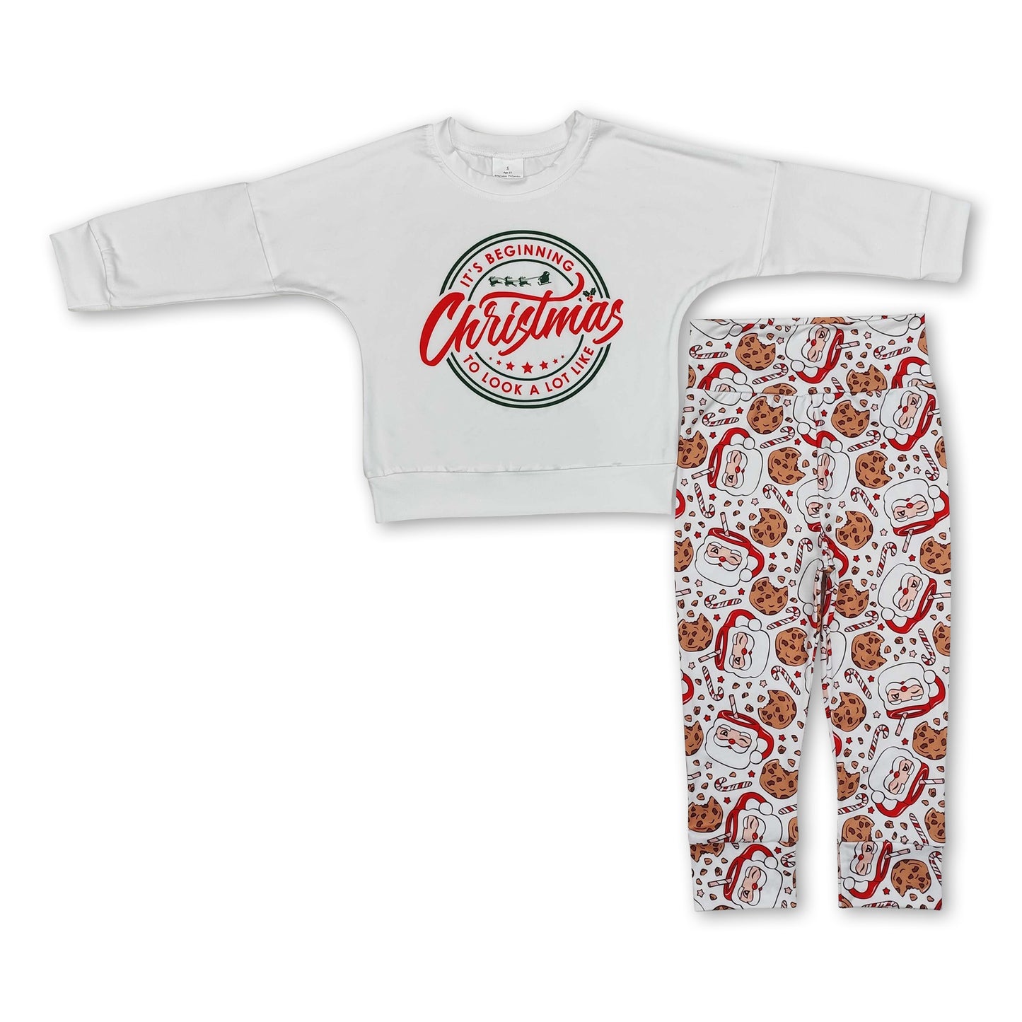 White Christmas top santa candy cane pants kids clothes