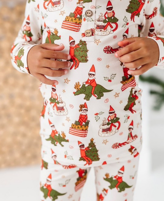 Christmas tree dinosaur red hat kids boys pajamas