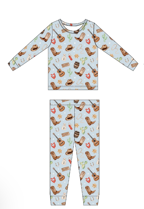 Long sleeves guitar boots cactus western boys pajamas