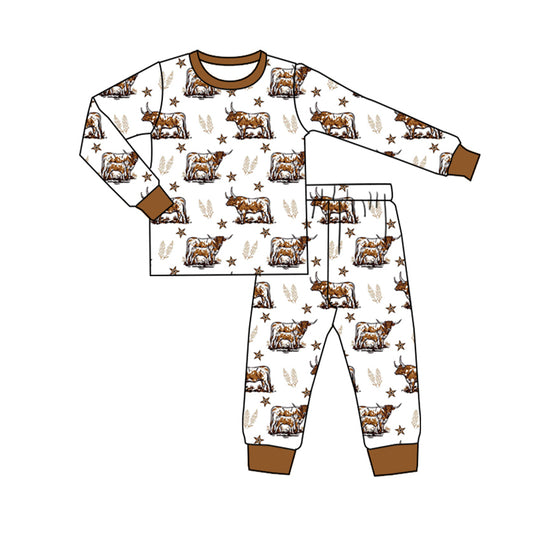 Brown long sleeves cows stars kids boys pajamas