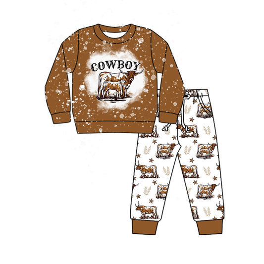 Brown bleached cowboy top cows pants kids outfits