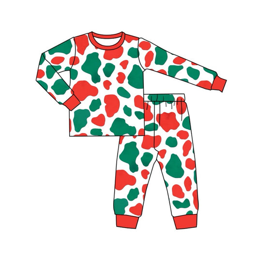 Long sleeves red green camo kids boys Christmas pajamas